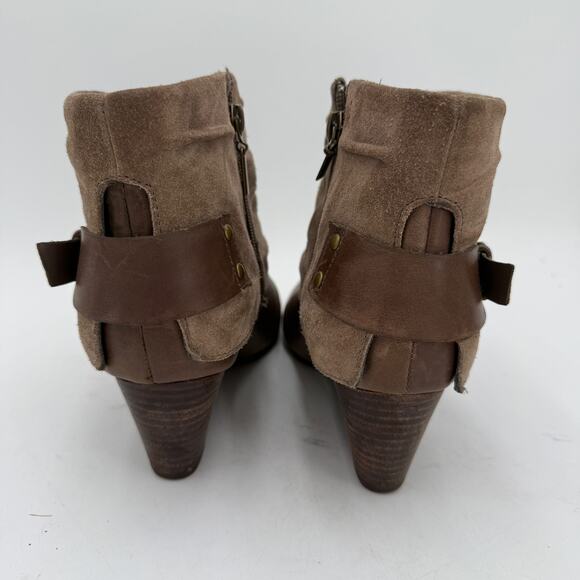 Clark’s Artisan Brown Leather Suede Trolley Buckle Heels Booties Size 8.5 - Picture 5 of 8